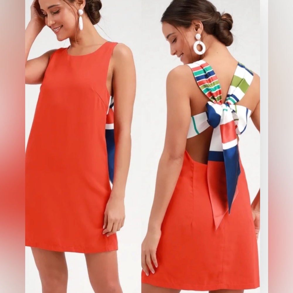 Lulu’s Joyful Orange Bow Striped Dress